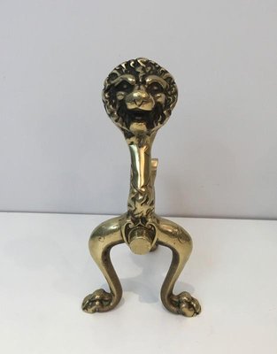 French Bronze Lion Andirons, 1900s, Set of 2-BA-658279