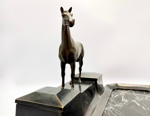 French Bronze & Marble Horse Desk Set with Inkwells, 1900s-ZCY-1737435