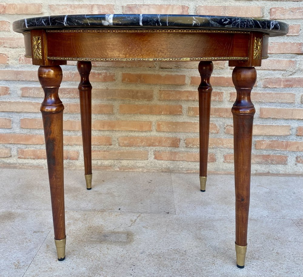 French Bronze Mounted Center, End or Sofa Table with Black Marble Top, 1940s