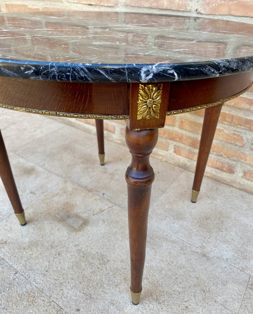 French Bronze Mounted Center, End or Sofa Table with Black Marble Top, 1940s