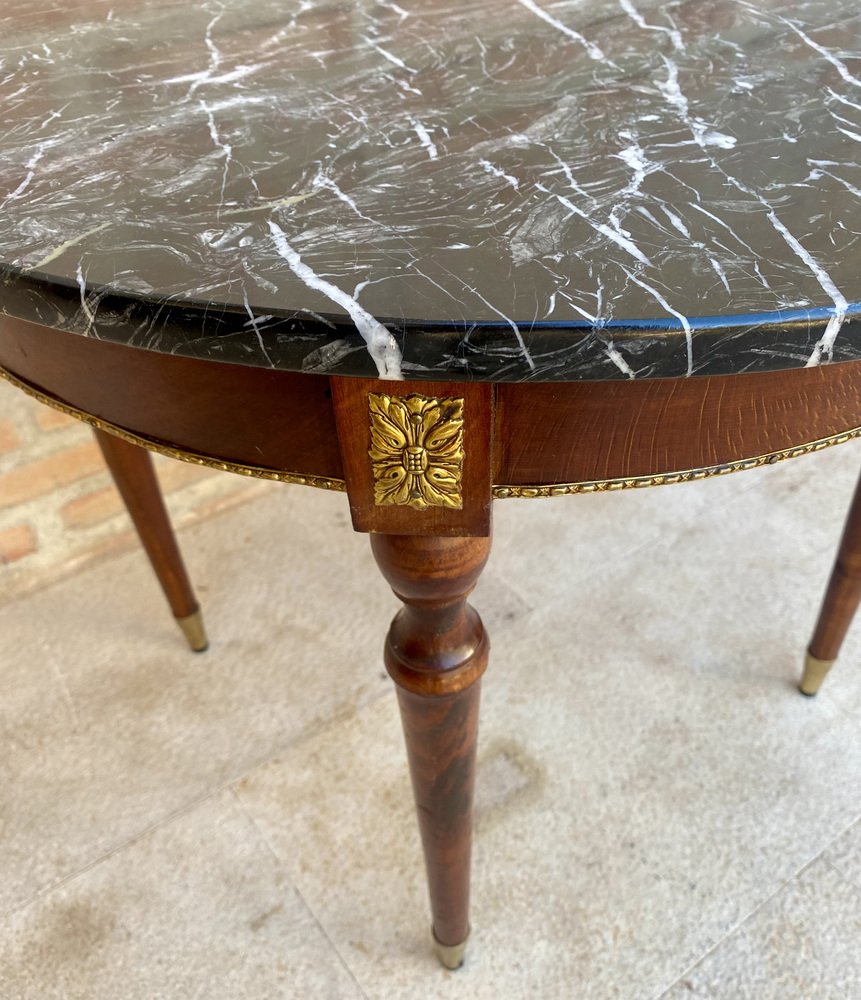 French Bronze Mounted Center, End or Sofa Table with Black Marble Top, 1940s