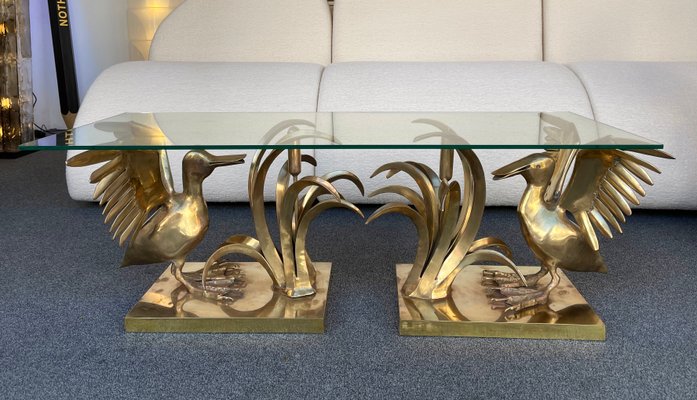 French Bronze & Reed Coffee Table by Christian Techoueyres, 1970s-FUE-968931