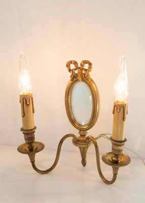 French Bronze Wall Light with Mirror, 1930s-JWI-1785660