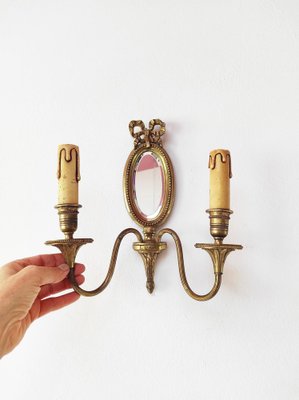 French Bronze Wall Light with Mirror, 1930s-JWI-1785660