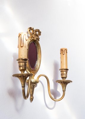 French Bronze Wall Light with Mirror, 1930s-JWI-1785660