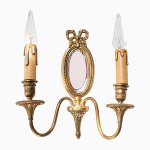 French Bronze Wall Light with Mirror, 1930s-JWI-1785660