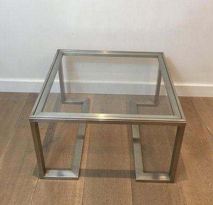 French Brushed Steel Side Tables, 1970s, Set of 2-BA-658281