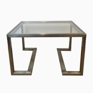 French Brushed Steel Side Tables, 1970s, Set of 2-BA-658281