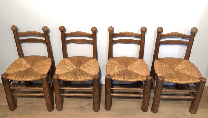 French Brutalist Dining Chairs by Charles Dudouyt, 1960s, Set of 4-BA-1436606