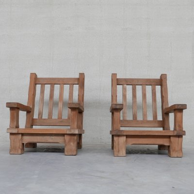 French Brutalist Oak Chunky Armchairs, Set of 2-JRP-1057664