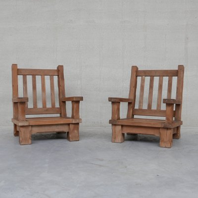 French Brutalist Oak Chunky Armchairs, Set of 2-JRP-1057664