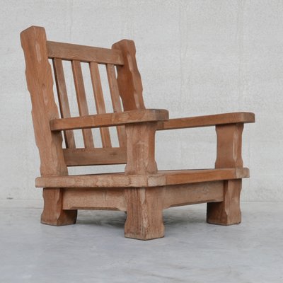 French Brutalist Oak Chunky Armchairs, Set of 2-JRP-1057664