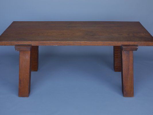 French Brutalist Peg Table in Oak-MB-1194002