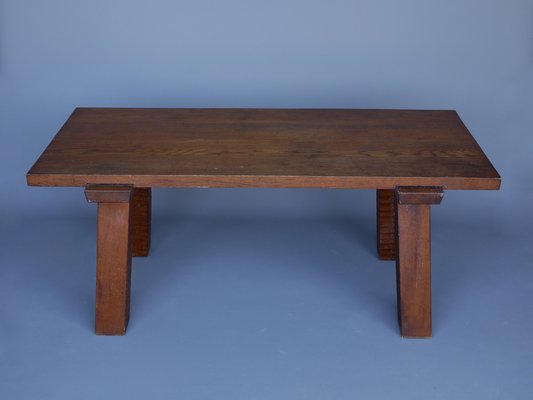 French Brutalist Peg Table in Oak-MB-1194002