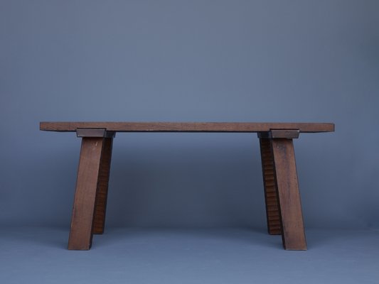 French Brutalist Peg Table in Oak-MB-1194002