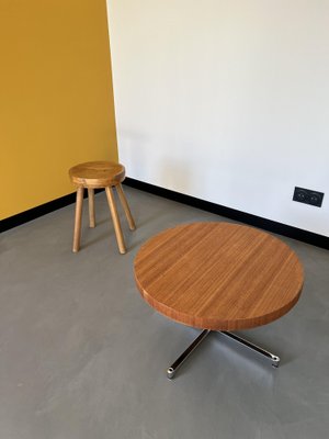 French Brutalist Stool in Pine, 1950s-WKI-1411024