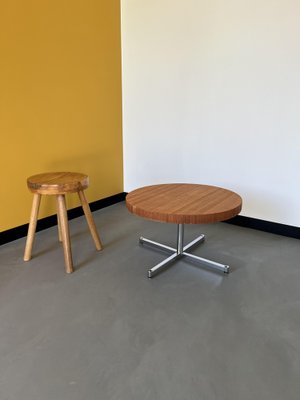 French Brutalist Stool in Pine, 1950s-WKI-1411024