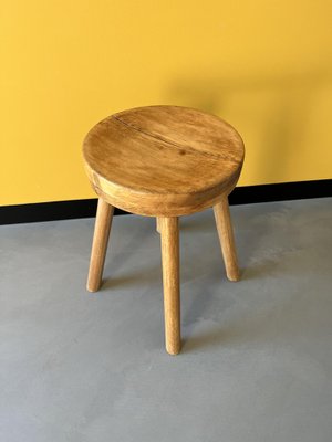 French Brutalist Stool in Pine, 1950s-WKI-1411024