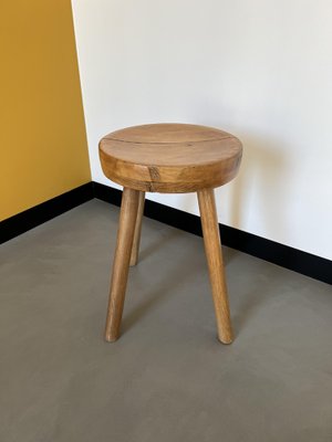 French Brutalist Stool in Pine, 1950s-WKI-1411024