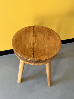 French Brutalist Stool in Pine, 1950s-WKI-1411024