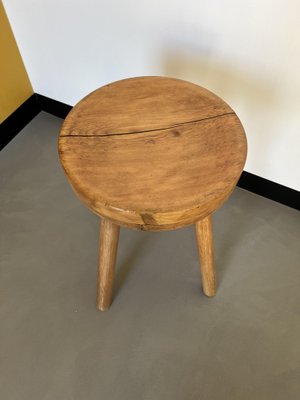 French Brutalist Stool in Pine, 1950s-WKI-1411024