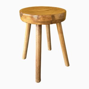 French Brutalist Stool in Pine, 1950s-WKI-1411024