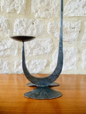 French Brutalist Style Two-Arm Iron Candlesticks, Set of 2-OJT-1801377