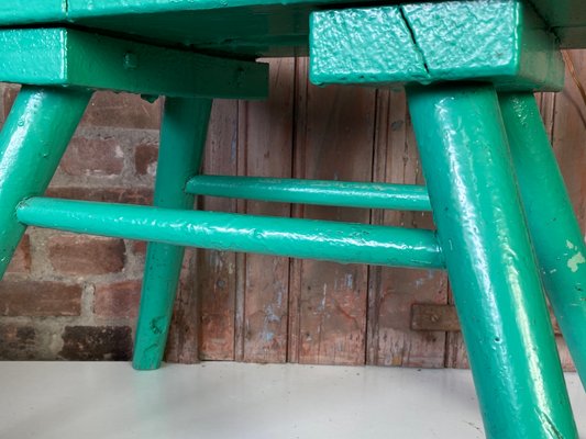 French Brutalist Wooden Stool in Green Paint, 1950s-WZZ-1442270