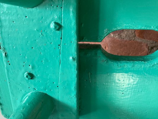 French Brutalist Wooden Stool in Green Paint, 1950s-WZZ-1442270