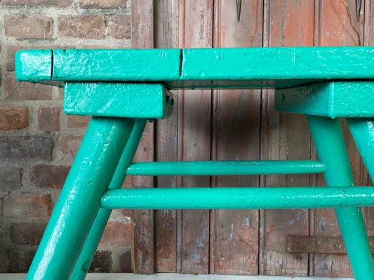 French Brutalist Wooden Stool in Green Paint, 1950s-WZZ-1442270