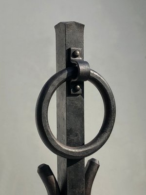 French Brutalist Wrought Iron Andirons, 1960, Set of 2-NLF-2020236