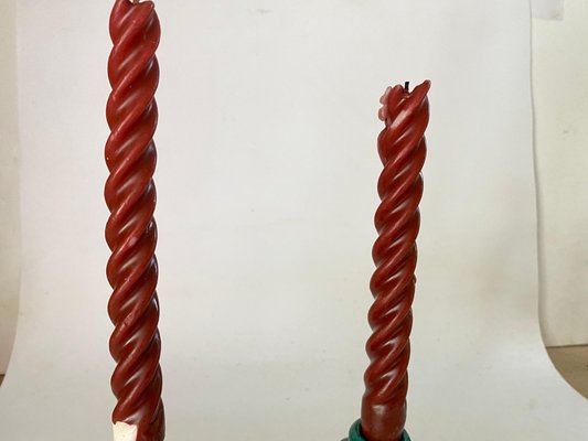 French Candleholder in Ceramic with Red Candles, France, 1970s, Set of 3-UR-1728451