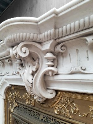 French Carved Marble Fireplace with Original Brass Insert, 1880-TDA-1376465