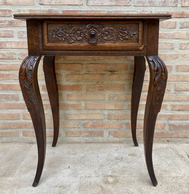 French Carved Walnut Side Table, 1940s-NOU-1726548