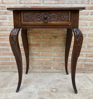 French Carved Walnut Side Table, 1940s-NOU-1726548