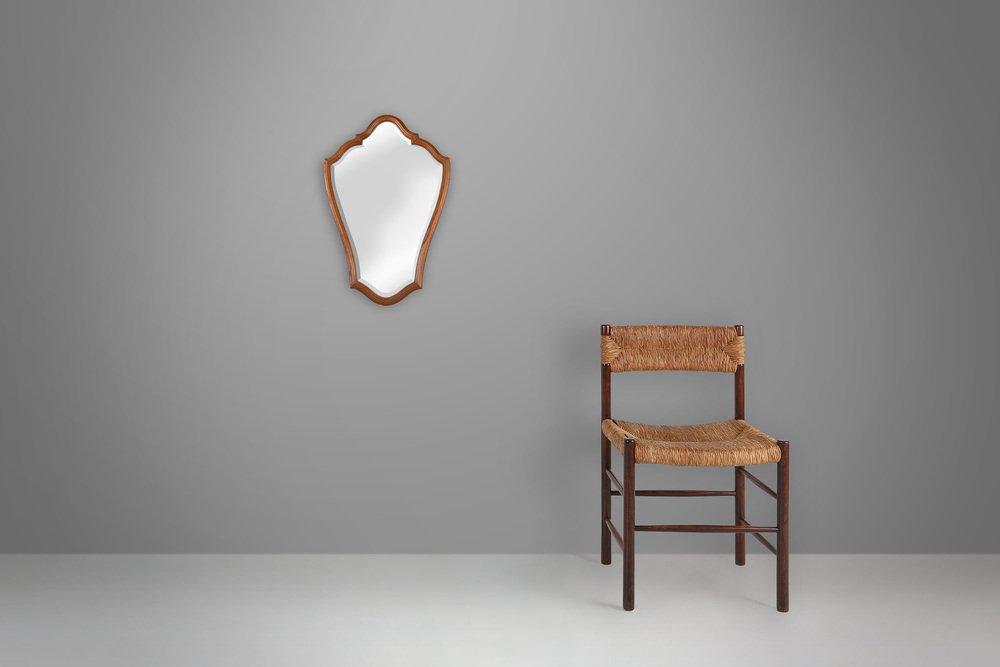 French Carved Wooden Mirror with Lined Frame, 1950s