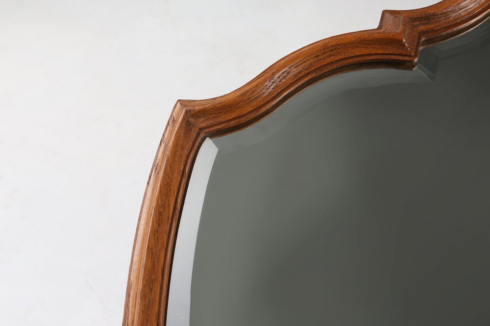 French Carved Wooden Mirror with Lined Frame, 1950s