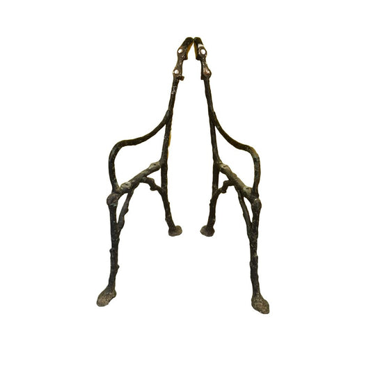 French Cast Iron Faux Bois Garden Bench Legs with Armrest, 1890s, Set of 2