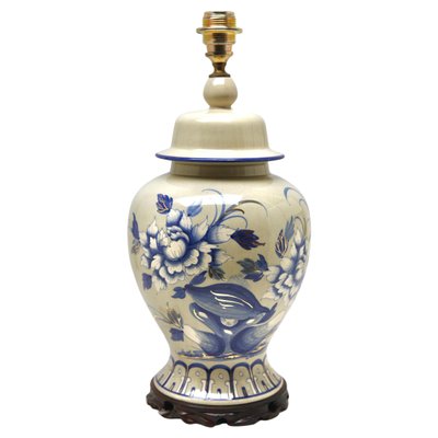 French Ceramic Crackle Table Lamp with Hand Painted Decoration, 1930s-MJY-1214930