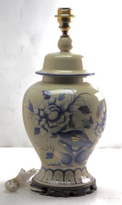 French Ceramic Crackle Table Lamp with Hand Painted Decoration, 1930s-MJY-1214930