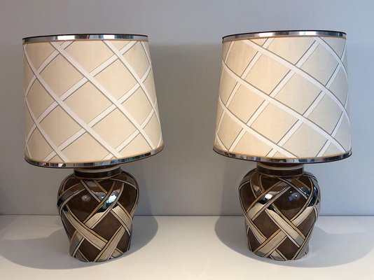 French Ceramic Lamps. 1970s, Set of 2-BA-1365384