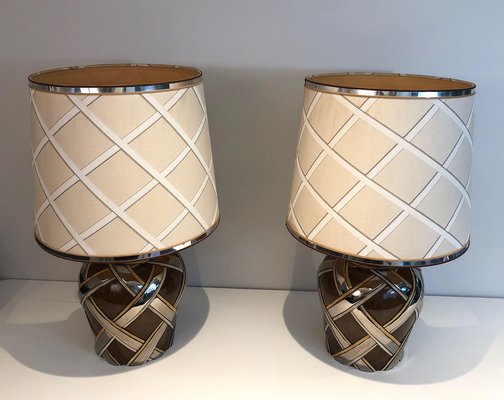 French Ceramic Lamps. 1970s, Set of 2-BA-1365384