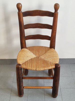 French Chair in Oak & Straw in the style of Charles Dudouyt, 1940s-CGX-1718366