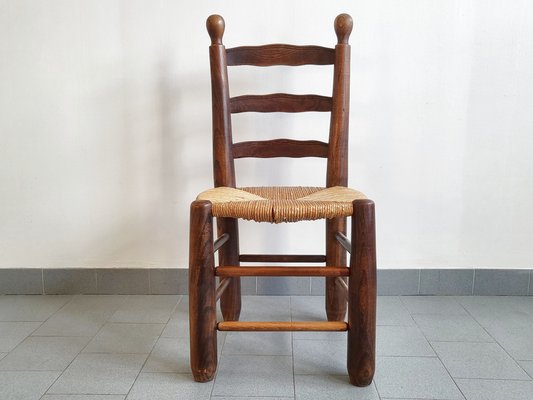 French Chair in Oak & Straw in the style of Charles Dudouyt, 1940s-CGX-1718366