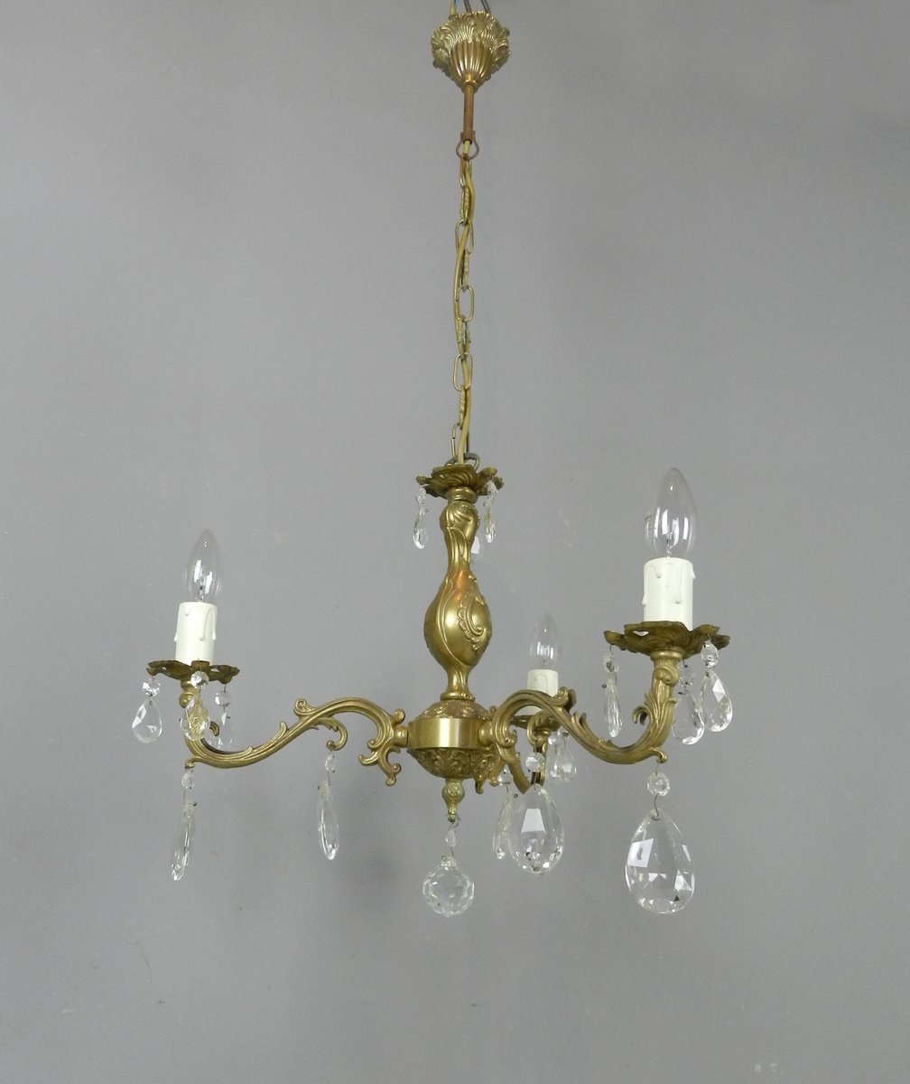 French Chandelier & Matching Wall Sconces, 1950s, Set of 3