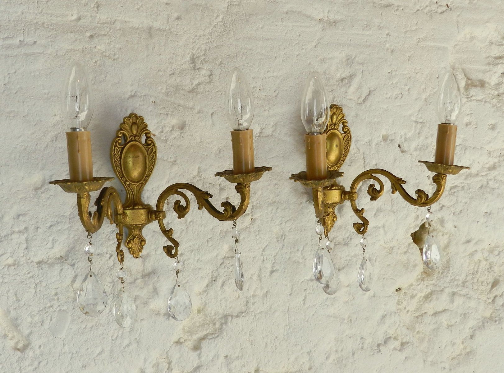 French Chandelier & Matching Wall Sconces, 1950s, Set of 3