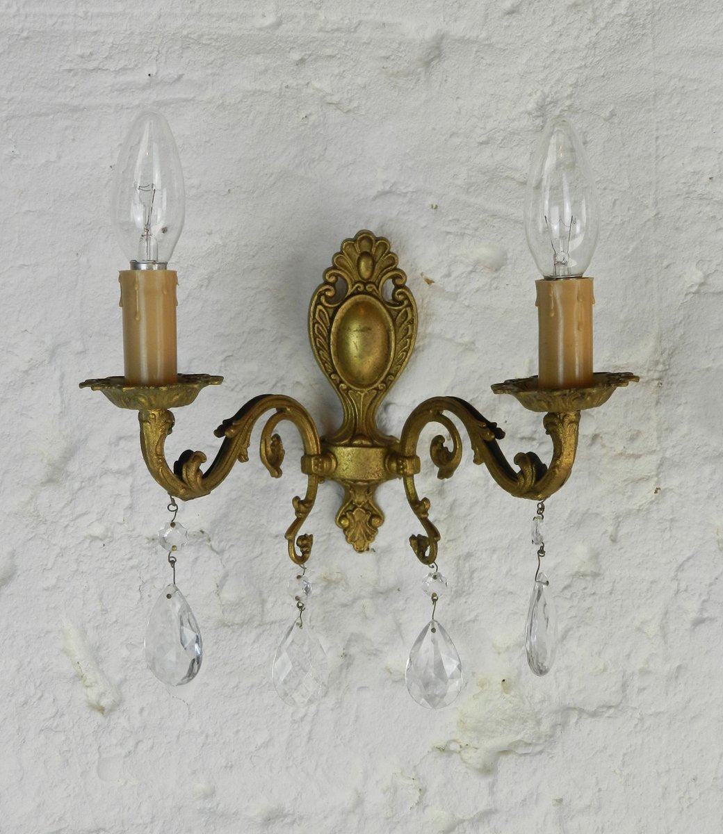 French Chandelier & Matching Wall Sconces, 1950s, Set of 3