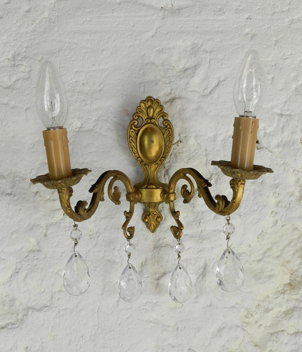 French Chandelier & Matching Wall Sconces, 1950s, Set of 3