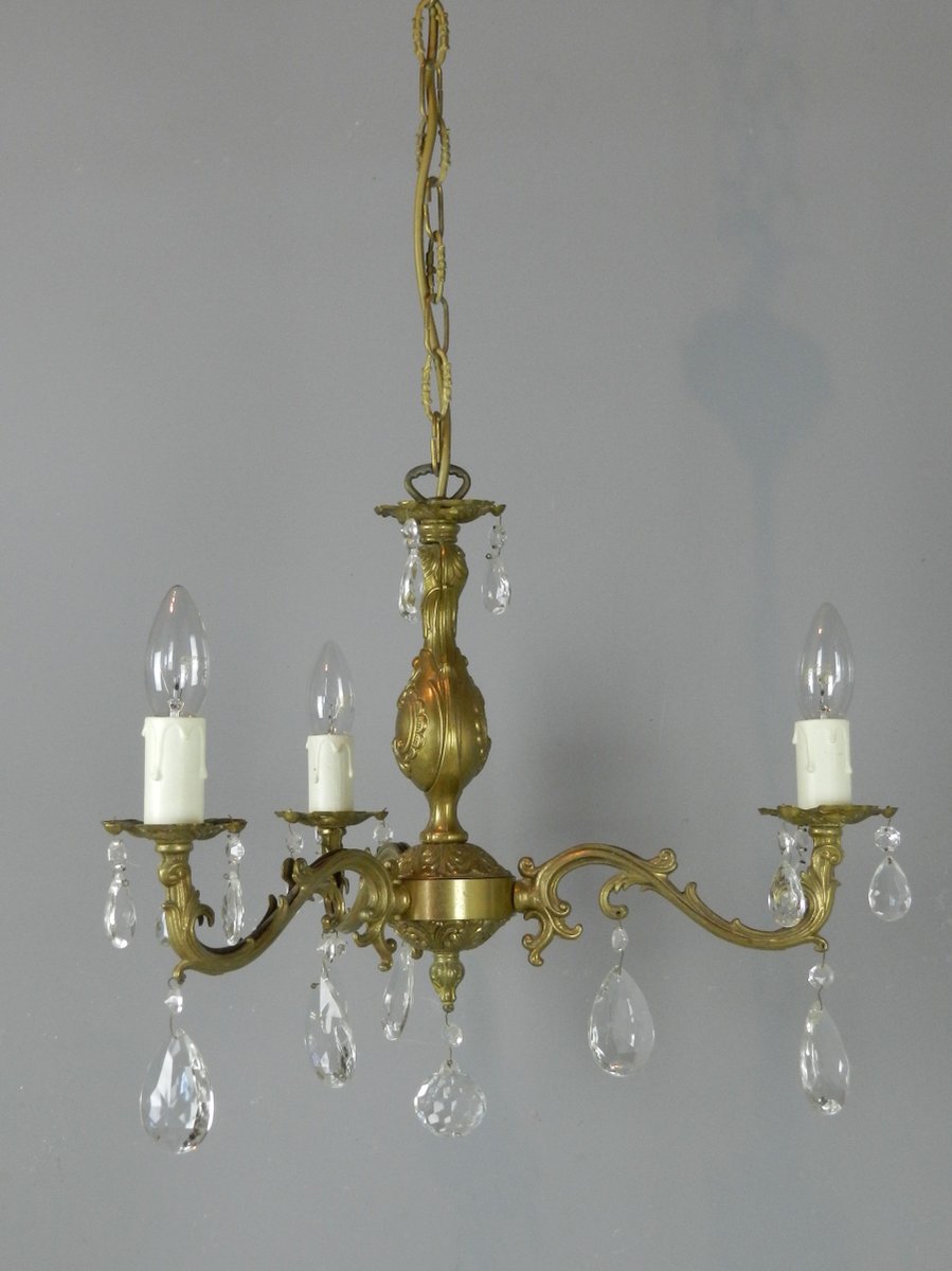 French Chandelier & Matching Wall Sconces, 1950s, Set of 3