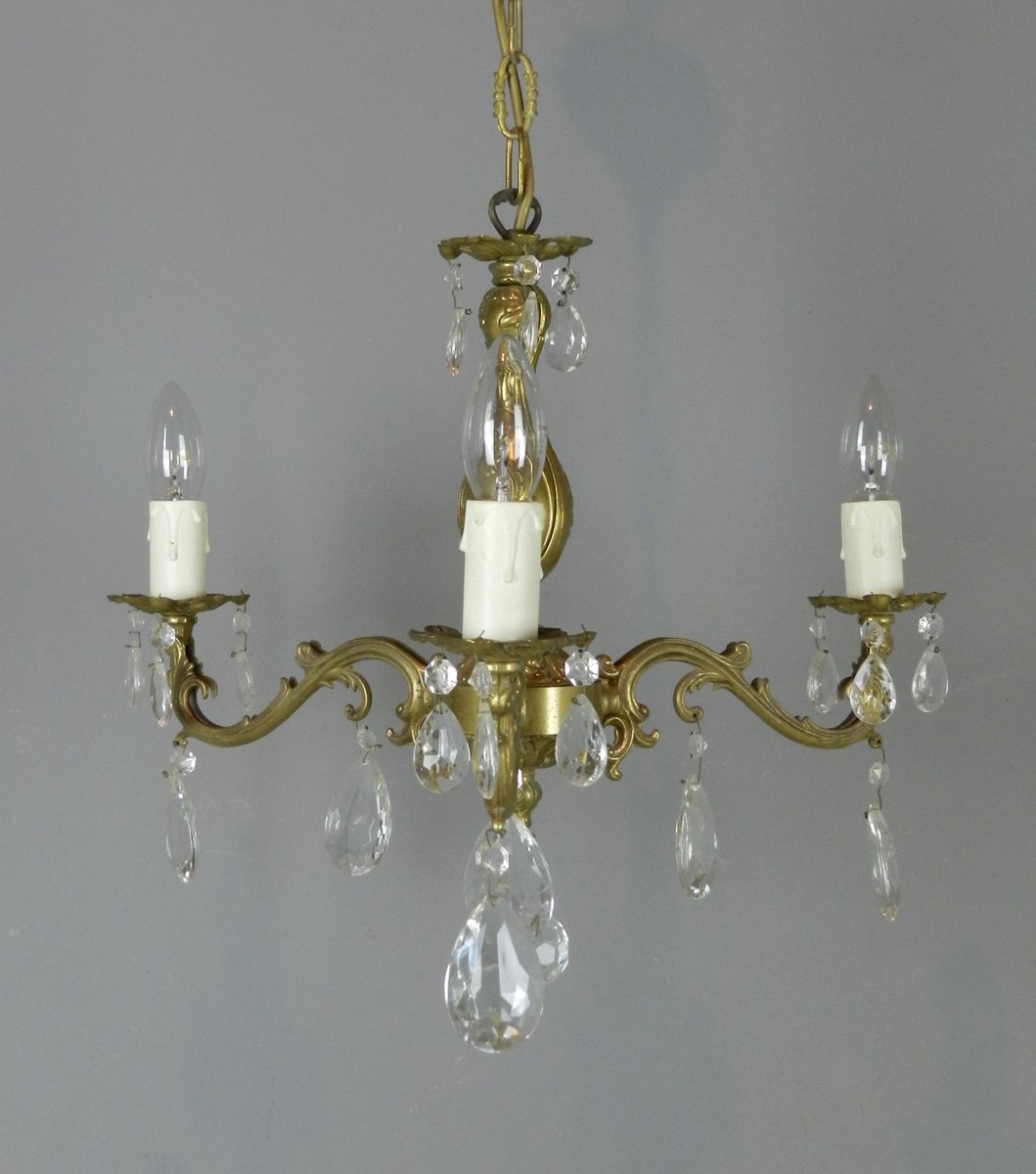 French Chandelier & Matching Wall Sconces, 1950s, Set of 3